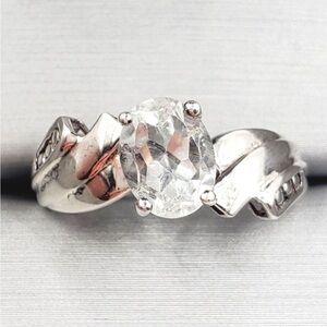 Genuine Oval White Topaz 925 Sterling Silver Design Ring